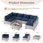LOUVIXA 7 Piece Outdoor Patio Furniture Set, Rattan Chairs Glass Table Wicker Conversation Seating Sectional Sofa with Cushions (Brown-Camel, 7Pcs-2 Layer Coffee Table)