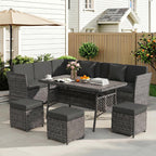 LOUVIXA 7 Pieces Patio Furniture Set, Outdoor Patio Furniture, Wicker Conversation Set with Dining Table, Chairs and Ottoman (6237 Grey-Brown)