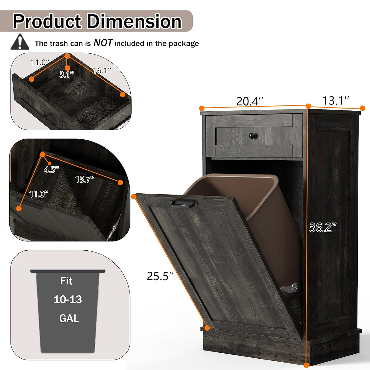 LOUVIXA Tilt Out Trash Cabinet, Dog Proof Trash Can Holder Without Trashbin (Smoky Brown)