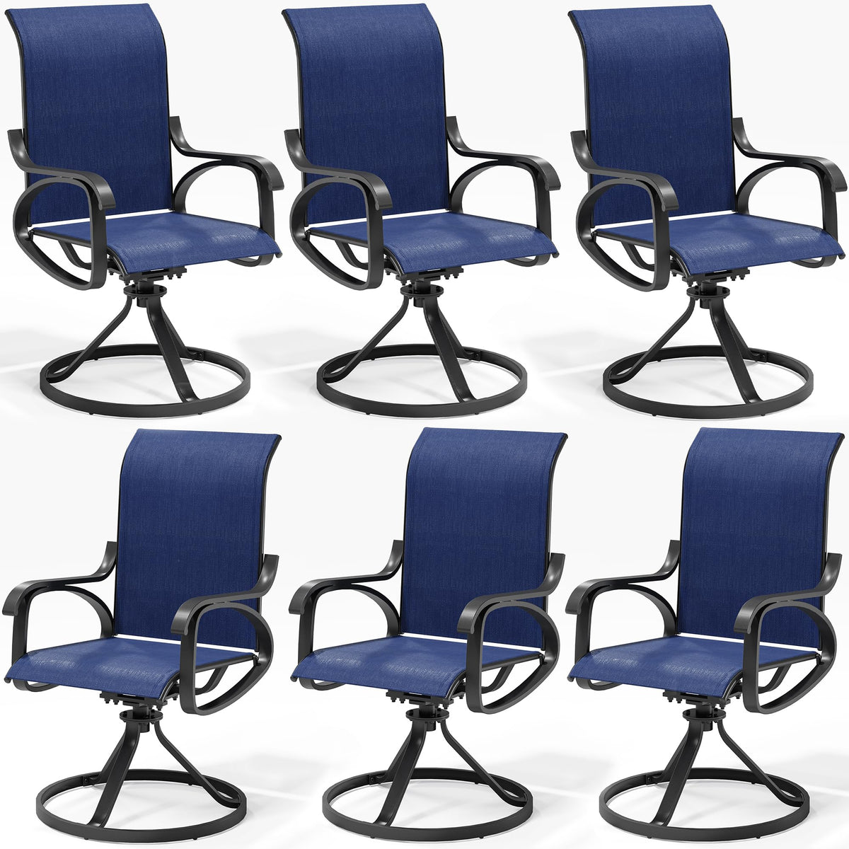 LOUVIXA Patio Swivel Chair Set of 8, All-Weather Patio Swivel Rocking Chair, High Back Patio Dining Chairs for Backyard, Porch, Lawn, Garden(8, Navy Blue)