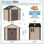 8x6 Resin Shed with Floor, Plastic Storage Shed with Window, Outside Storage Sheds with Lockable Door, Vents for Backyard, Garden, Lawn (8FTx6FT)