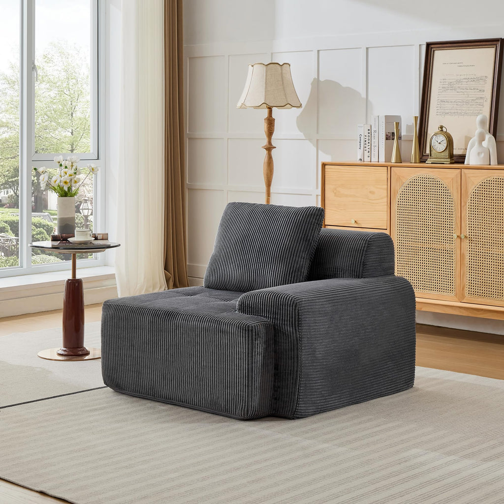 Modular Sectional Sofa, Boneless Couches for Living Room, Corduroy Couch, Big Comfy Couch, Modular Cloud Sofa with Deep Seat (Grey, 2 Pieces-Loveseat)