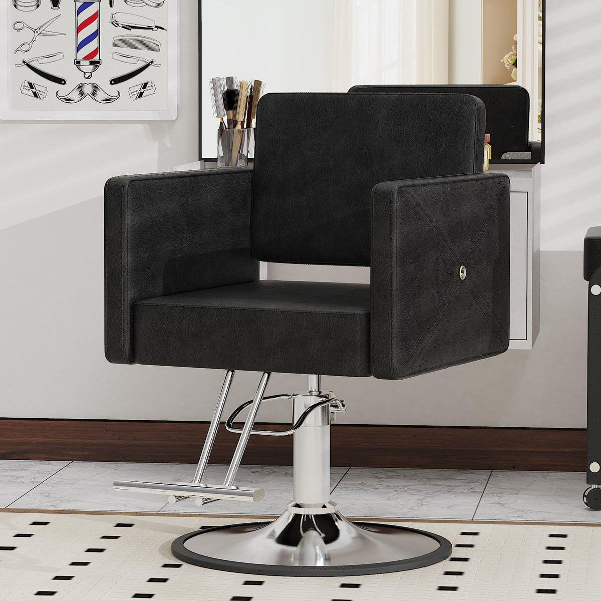 LOUVIXA Barber Salon Chairs for Hair Stylist, Height Adjustable Hydraulic Salon Chair, 360 Degrees Rotation, Multi-Function Shampoo Chair for Home Barbershop, Pink