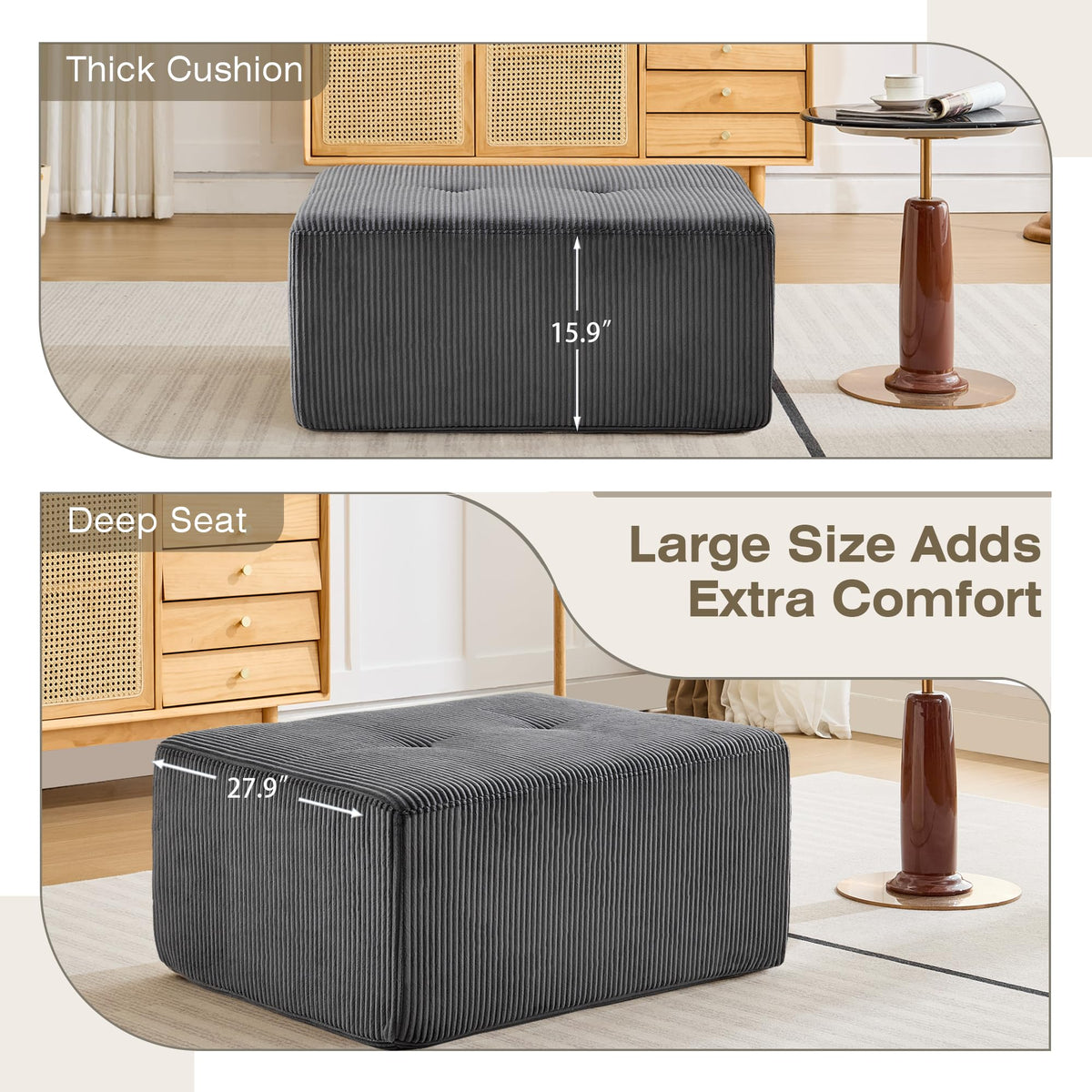 Modular Sectional Sofa, Boneless Couches for Living Room, Corduroy Couch, Big Comfy Couch, Modular Cloud Sofa with Deep Seat (Grey, 2 Pieces-Loveseat)