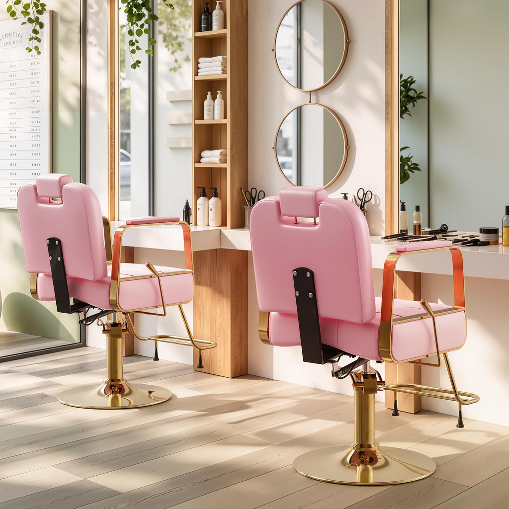 Barber Salon Chair for Hair Sylist, Hydraulic Salon Chairs with Headrest, Height Adjustable Barber Chairs, Reclining Barber Styling Chairs, 360 Degrees Rotation Shampoo Chair for Barbershop(White)