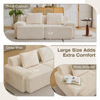 Modular Sectional Sofa, Boneless Couches for Living Room, Corduroy Couch, Big Comfy Couch, Modular Cloud Sofa with Deep Seat (Grey, 2 Pieces-Loveseat)