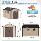 8x6 Resin Shed with Floor, Plastic Storage Shed with Window, Outside Storage Sheds with Lockable Door, Vents for Backyard, Garden, Lawn (8FTx6FT)