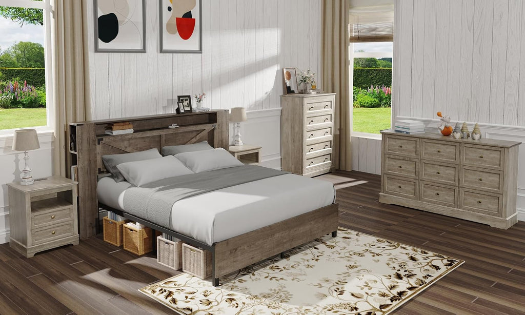 LOUVIXA 4-Piece Farmhouse Bedroom Set (9-Drawer Dresser, 5-Drawer Chest & Nightstands)