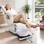LOUVIXA Pedicure Station No Plumbing, Hydraulic Pedicure Chair for Nail Tech, Height Adjustable Reclining Pedicure Station Unit, with Massage Foot Bath (Cream White-Pillow)