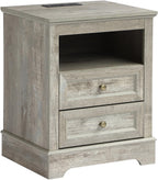 LOUVIXA Nightstand with Charging Station, Farmhouse Night Stand with 2 Drawers, Bedside Cabinet for Bedroom, End Table Side Table with Storage (1, White)