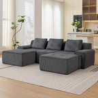 Modular Sectional Sofa, Boneless Couches for Living Room, Corduroy Couch, Big Comfy Couch, Modular Cloud Sofa with Deep Seat (Grey, 2 Pieces-Loveseat)