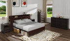 LOUVIXA Farmhouse Bedroom Sets of 4, Including 9 Drawer Dresser, 5 Drawer Dressers and Nightstand Set of 2 with Charging Station (Brown Sets, 4 Pieces)