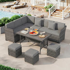 LOUVIXA 7 Pieces Patio Furniture Set, Outdoor Patio Furniture, Wicker Conversation Set with Dining Table, Chairs and Ottoman (6237 Grey-Brown)