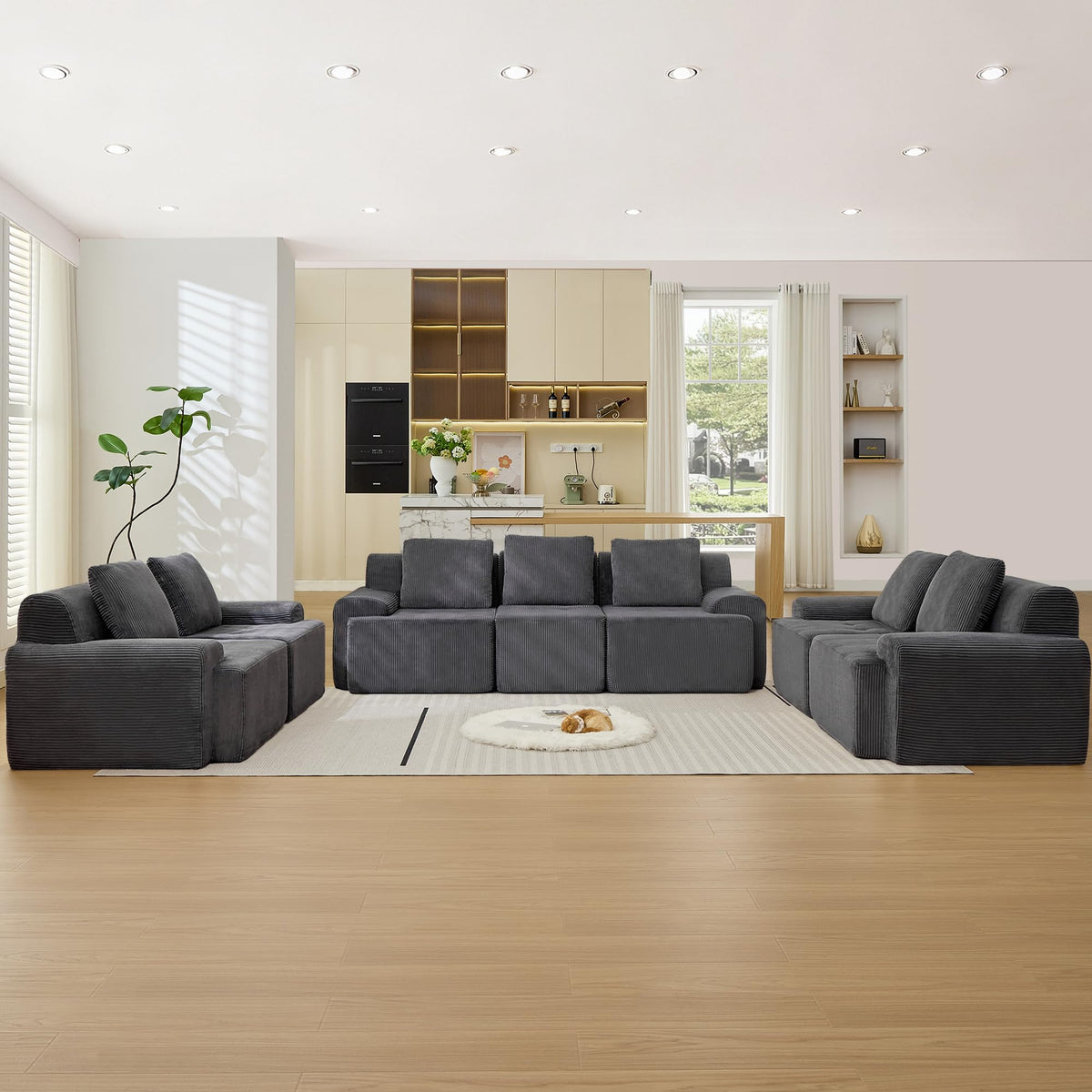Modular Sectional Sofa, Boneless Couches for Living Room, Corduroy Couch, Big Comfy Couch, Modular Cloud Sofa with Deep Seat (Grey, 2 Pieces-Loveseat)