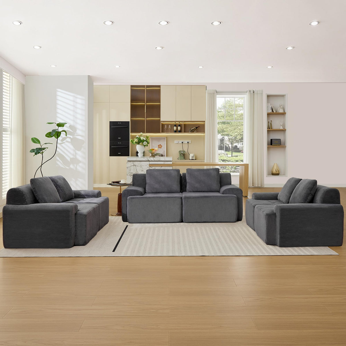 Modular Sectional Sofa, Boneless Couches for Living Room, Corduroy Couch, Big Comfy Couch, Modular Cloud Sofa with Deep Seat (Grey, 2 Pieces-Loveseat)