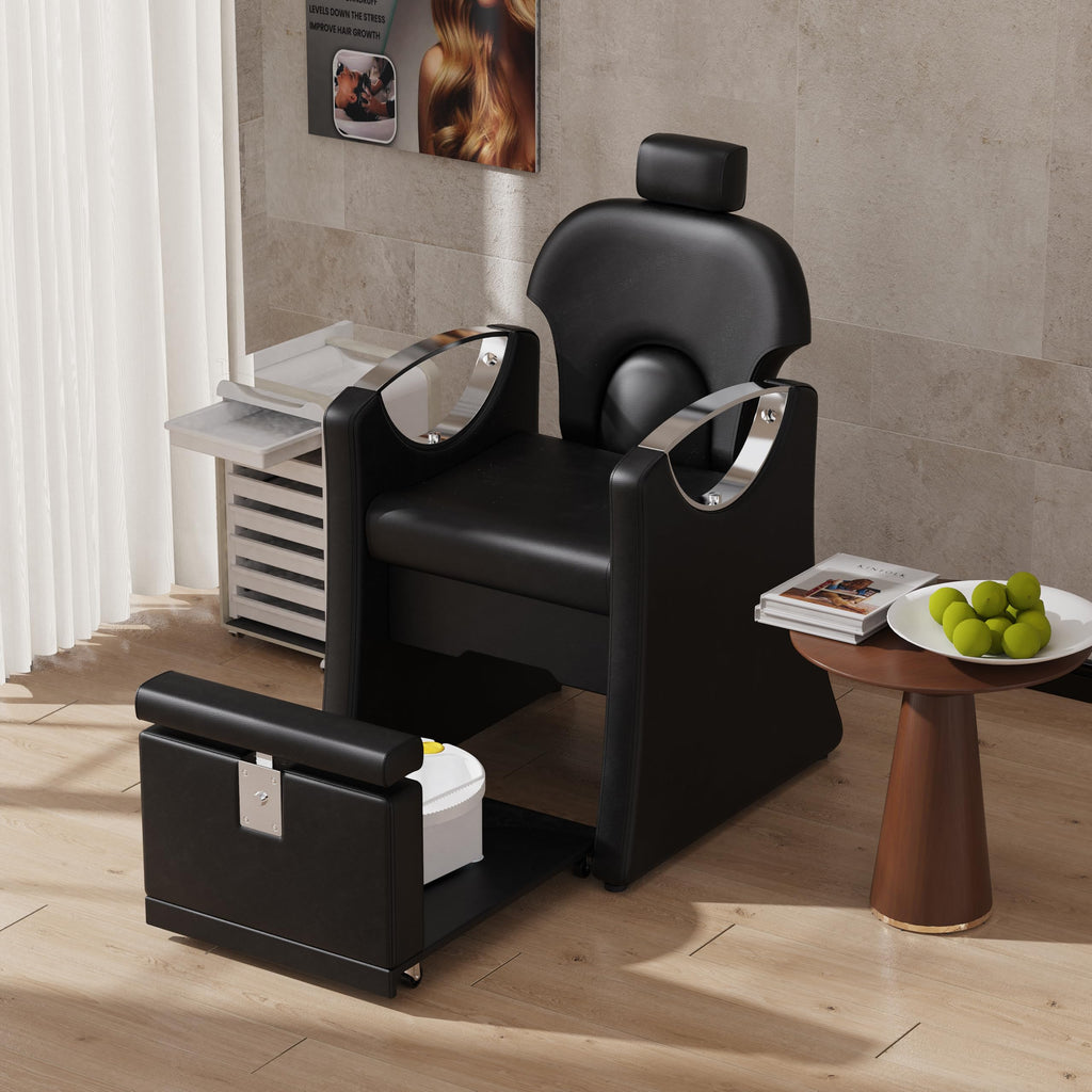 LOUVIXA Pedicure Station for Nail Tech, Reclining Pedicure Chair with Massage Foot Bath, No Plumbing Pedicure Station Unit (Sweet Pink)