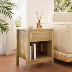 LOUVIXA Rattan Nightstand Set of 2, Boho Bed Side Tables, Nightstand with Drawer and Storage Shelf, Rattan End Tables for Living Room, Bedroom, Small Space