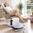 LOUVIXA Pedicure Station No Plumbing, Hydraulic Pedicure Chair for Nail Tech, Height Adjustable Reclining Pedicure Station Unit, with Massage Foot Bath (Cream White-Pillow)