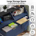LOUVIXA 6 Drawer Dresser with LED Light, Chest of Drawers with Charging Station, Large Double Dressers, Wooden Dressers for Bedroom, Living Room, Entryway, Hallway (Blue)