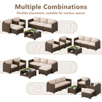 LOUVIXA 7 Piece Outdoor Patio Furniture Set, Rattan Chairs Glass Table Wicker Conversation Seating Sectional Sofa with Cushions (Brown-Camel, 7Pcs-2 Layer Coffee Table)
