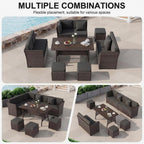 LOUVIXA 7 Pieces Patio Furniture Set, Outdoor Patio Furniture, Wicker Conversation Set with Dining Table, Chairs and Ottoman (6237 Grey-Brown)