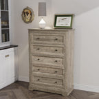 LOUVIXA Farmhouse Bedroom Sets of 3, 3Pcs Farmhouse Dresser Set, Including 5 Drawer Dressers and Nightstand Set of 2 with Charging Station (Grey Sets