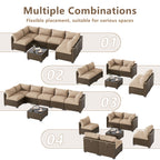 LOUVIXA 7 Piece Outdoor Patio Furniture Set, Rattan Chairs Glass Table Wicker Conversation Seating Sectional Sofa with Cushions (Brown-Camel, 7Pcs-2 Layer Coffee Table)