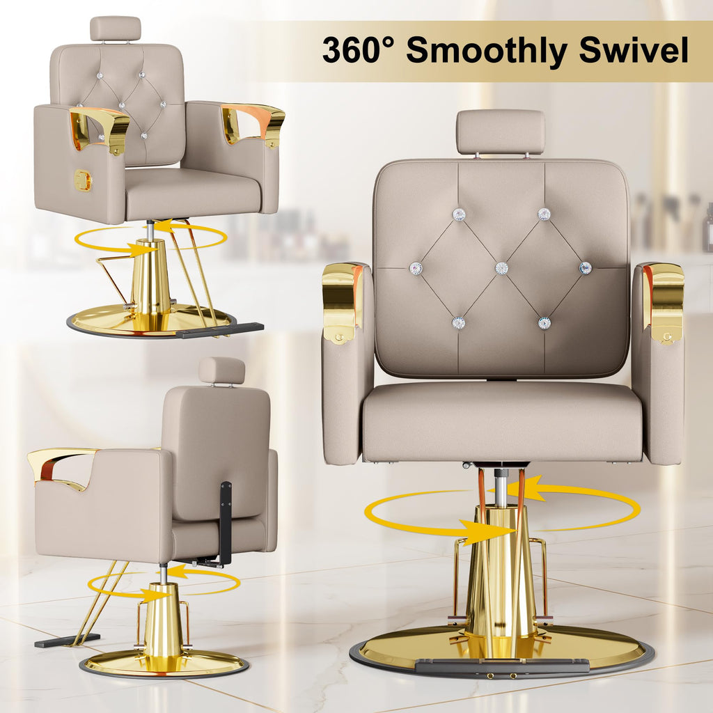 LOUVIXA Barber Chair Reclining, Salon Chairs for Hair Stylist, Height Adjustable Salon Styling Chair, Heavy Duty Barber Chairs, 360 Swivel Barbershop Chair (Rosa-Sliver, 330LBS)