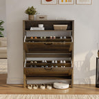 LOUVIXA Shoe Cabinet with 4 Flip Drawers, Narrow Shoe Storage Cabinet, Freestanding Shoe Cabinet Organizer, Hidden Shoe Rack Cabinet for Entryway, Hallway (4-Drawers, Brown/4-drawers)
