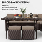 LOUVIXA 7 Pieces Patio Furniture Set, Outdoor Patio Furniture, Wicker Conversation Set with Dining Table, Chairs and Ottoman (6237 Grey-Brown)