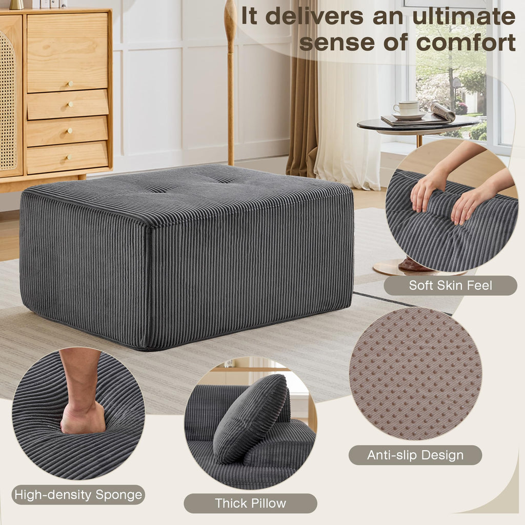Modular Sectional Sofa, Boneless Couches for Living Room, Corduroy Couch, Big Comfy Couch, Modular Cloud Sofa with Deep Seat (Grey, 2 Pieces-Loveseat)