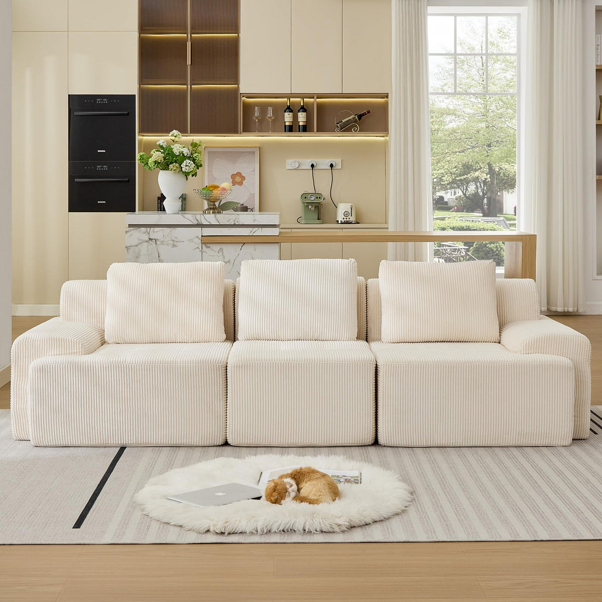 Modular Sectional Sofa, Boneless Couches for Living Room, Corduroy Couch, Big Comfy Couch, Modular Cloud Sofa with Deep Seat (Grey, 2 Pieces-Loveseat)