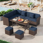 LOUVIXA 7 Pieces Patio Furniture Set, Outdoor Patio Furniture, Wicker Conversation Set with Dining Table, Chairs and Ottoman (6237 Grey-Brown)