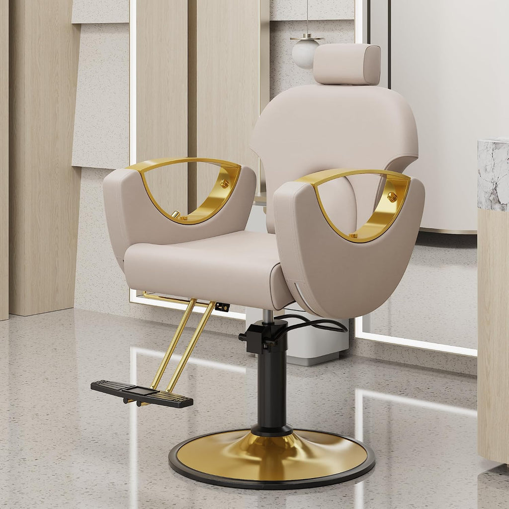 LOUVIXA Barber Chair for Hair Stylist, Height Adjustable Hydraulic Hair Reclining Salon Chair, 360 Degrees Rotation, Multi-Function Shampoo Chair for Salon Barbershop (Grey)