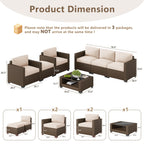 LOUVIXA 7 Piece Outdoor Patio Furniture Set, Rattan Chairs Glass Table Wicker Conversation Seating Sectional Sofa with Cushions (Brown-Camel, 7Pcs-2 Layer Coffee Table)