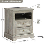 LOUVIXA Nightstand with Charging Station, Farmhouse Night Stand with 2 Drawers, Bedside Cabinet for Bedroom, End Table Side Table with Storage (1, White)
