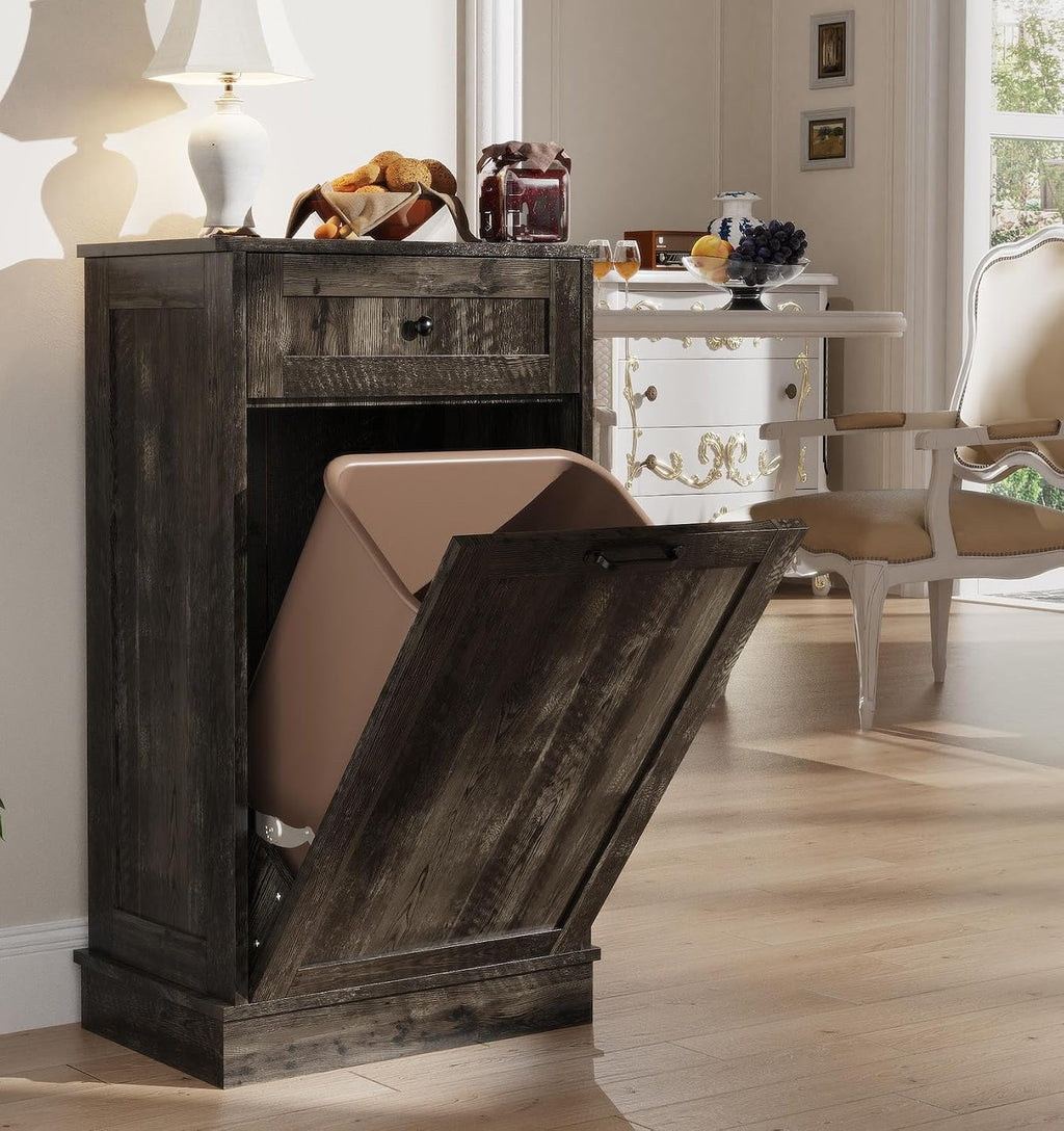 LOUVIXA Tilt Out Trash Cabinet, Dog Proof Trash Can Holder Without Trashbin (Smoky Brown)