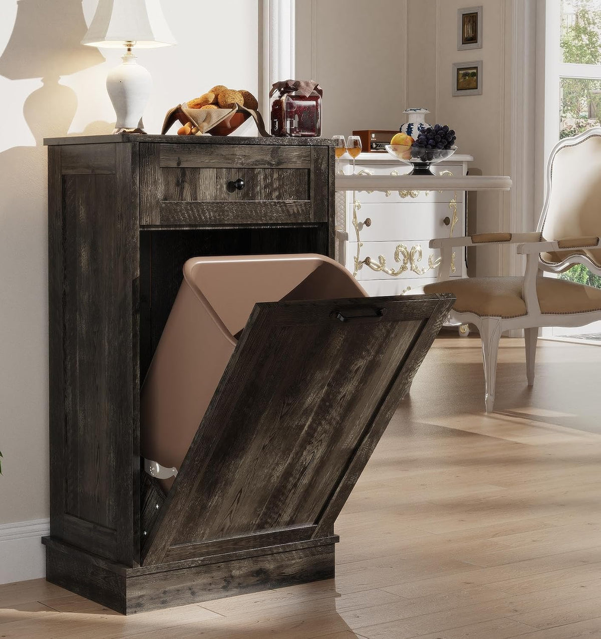 LOUVIXA Tilt Out Trash Cabinet, Dog Proof Trash Can Holder Without Trashbin (Smoky Brown)