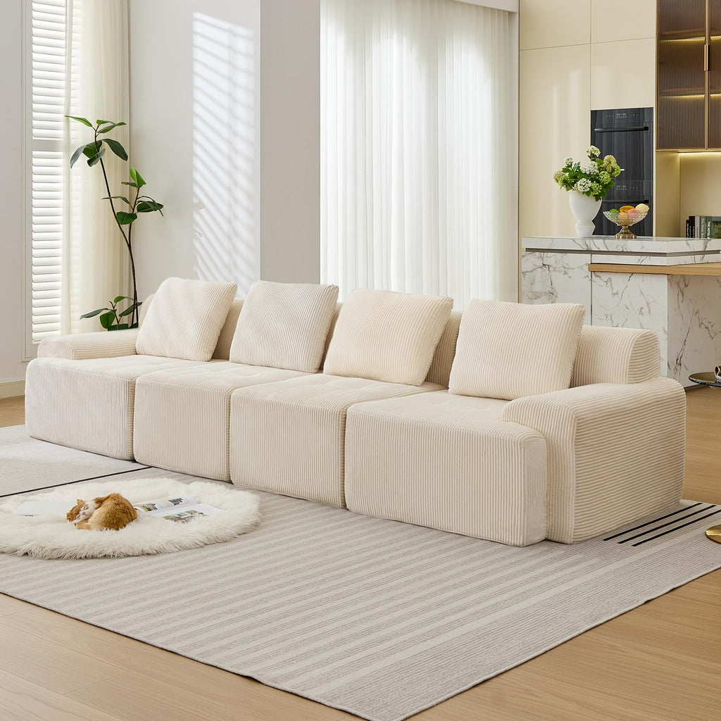 Modular Sectional Sofa, Boneless Couches for Living Room, Corduroy Couch, Big Comfy Couch, Modular Cloud Sofa with Deep Seat (Grey, 2 Pieces-Loveseat)