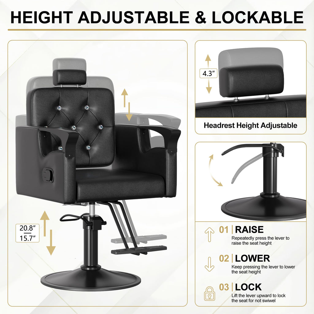 LOUVIXA Barber Chair Reclining, Salon Chairs for Hair Stylist, Height Adjustable Salon Styling Chair, Heavy Duty Barber Chairs, 360 Swivel Barbershop Chair (Rosa-Sliver, 330LBS)
