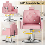 LOUVIXA Barber Chair Reclining, Salon Chairs for Hair Stylist, Height Adjustable Salon Styling Chair, Heavy Duty Barber Chairs, 360 Swivel Barbershop Chair (Rosa-Sliver, 330LBS)