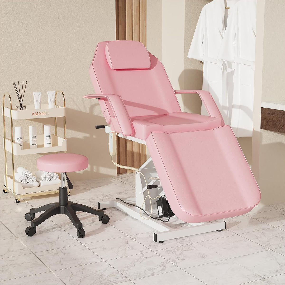 LOUVIXA Electric Height Adjustable Tattoo Bed, Electric Lift Massage Table, Multi-Purpose Massage Tattoo Lash Waxing Table for Beauty Barber Spa, Height Backrest Footrest Adjustable (Pink)