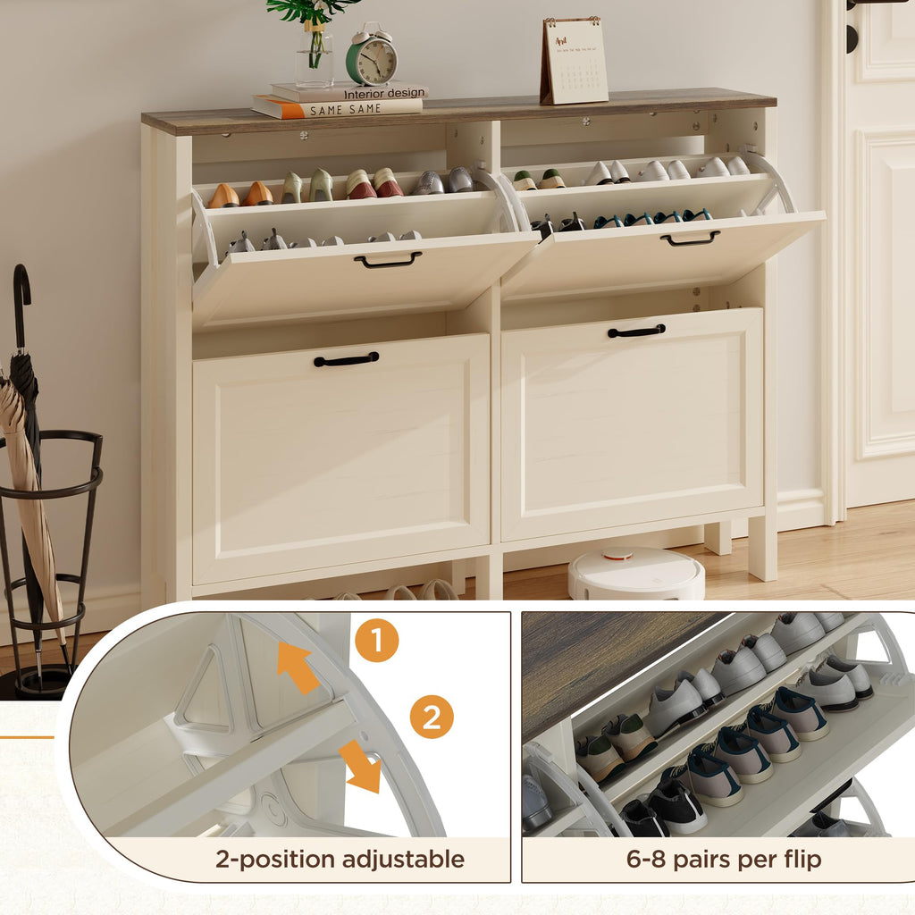 LOUVIXA Shoe Cabinet with 4 Flip Drawers, Narrow Shoe Storage Cabinet, Freestanding Shoe Cabinet Organizer, Hidden Shoe Rack Cabinet for Entryway, Hallway (4-Drawers, Brown/4-drawers)