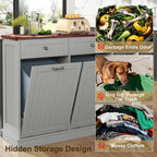 LOUVIXA Tilt Out Trash Can Cabinet Dog Proof with Double Wood Hidden Trash Can Holder, Kitchen Free Standing Recycling Cabinet（Black）