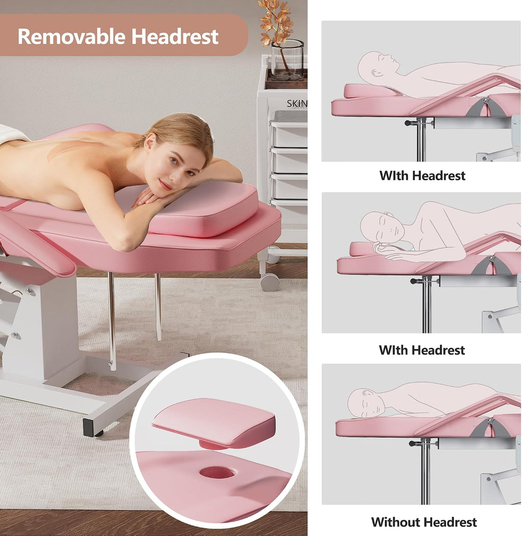 LOUVIXA Electric Height Adjustable Tattoo Bed, Electric Lift Massage Table, Multi-Purpose Massage Tattoo Lash Waxing Table for Beauty Barber Spa, Height Backrest Footrest Adjustable (Pink)