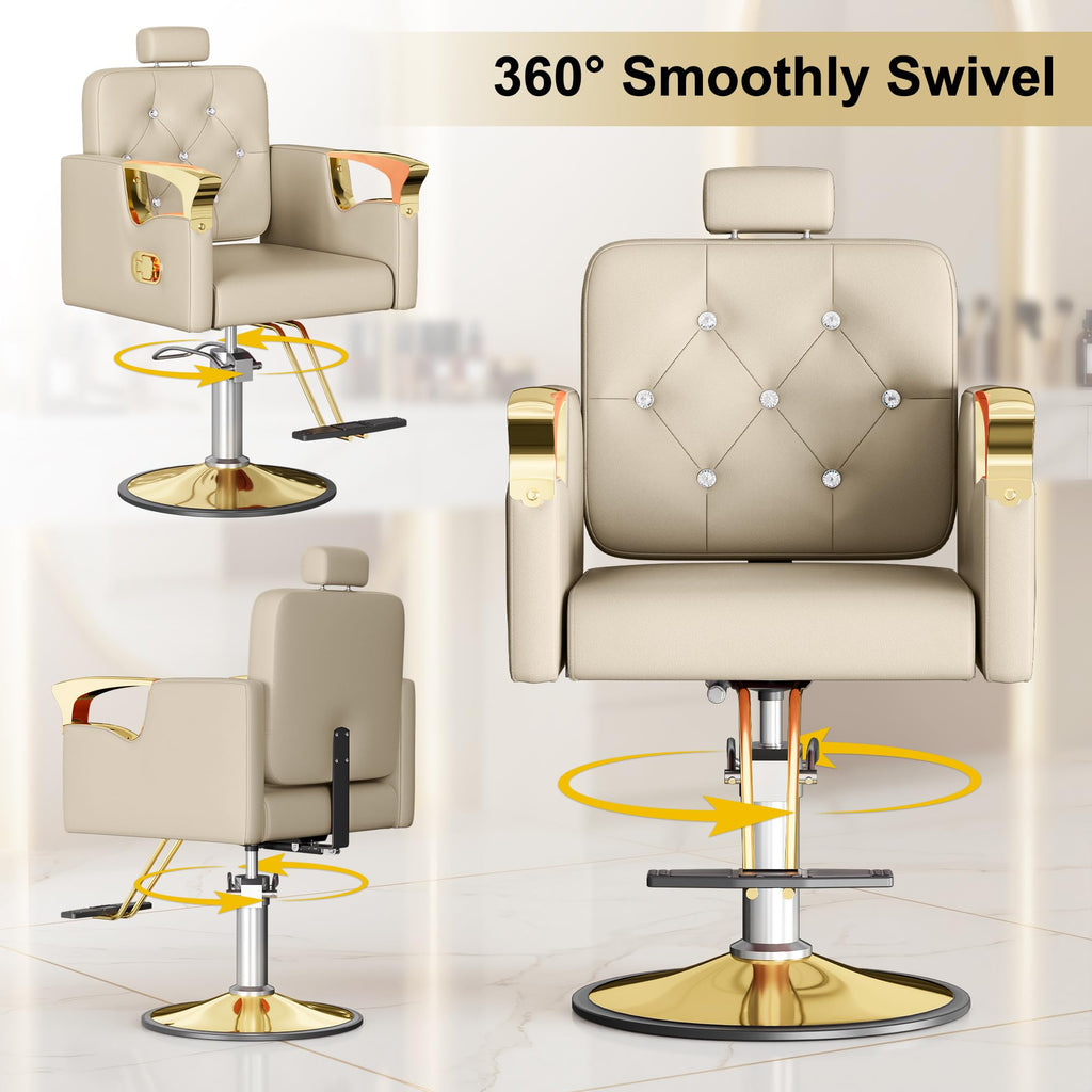 LOUVIXA Barber Chair Reclining, Salon Chairs for Hair Stylist, Height Adjustable Salon Styling Chair, Heavy Duty Barber Chairs, 360 Swivel Barbershop Chair (Rosa-Sliver, 330LBS)