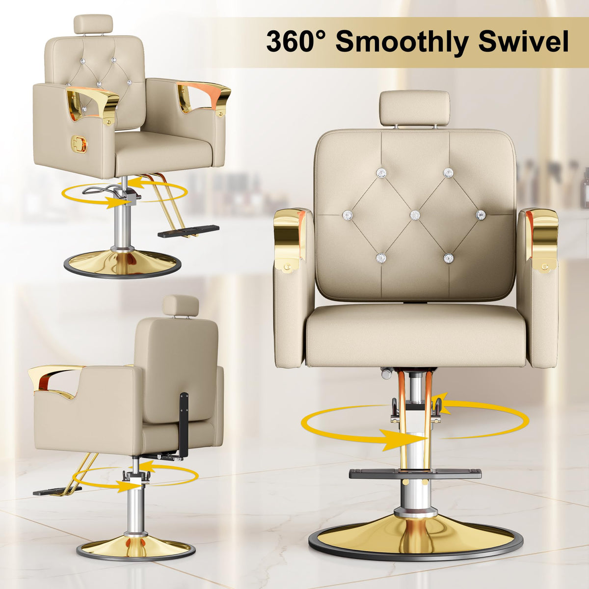 LOUVIXA Barber Chair Reclining, Salon Chairs for Hair Stylist, Height Adjustable Salon Styling Chair, Heavy Duty Barber Chairs, 360 Swivel Barbershop Chair (Rosa-Sliver, 330LBS)