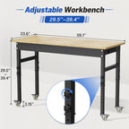 94.5" Heavy Duty Workbench, Height Adjustable Garage Work Table, Workstation Desk with Power Strip2, Workbench with Pegboard, 2000LBS Max Load