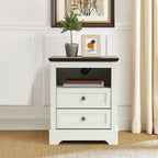 LOUVIXA Nightstand with Charging Station, Farmhouse Night Stand with 2 Drawers, Bedside Cabinet for Bedroom, End Table Side Table with Storage (1, White)
