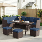 LOUVIXA 7 Pieces Patio Furniture Set, Outdoor Patio Furniture, Wicker Conversation Set with Dining Table, Chairs and Ottoman (6237 Grey-Brown)